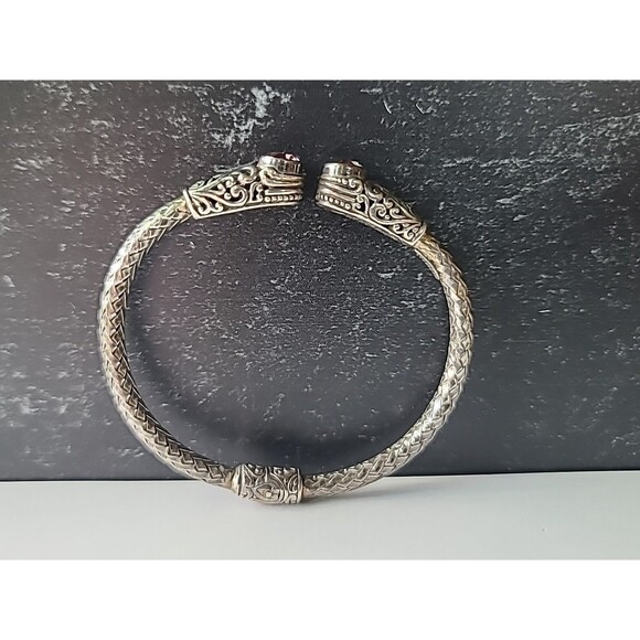 Sterling Silver 925 Mystic Topaz Hinged Bangle Bracelet Scroll Design Vintage - Picture 5 of 10